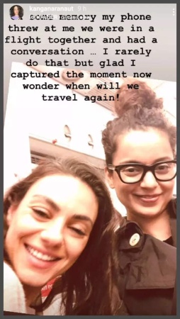 Kangana Ranaut Shares Rare Throwback Photo with Mila Kunis from Chance Encounter on Flight